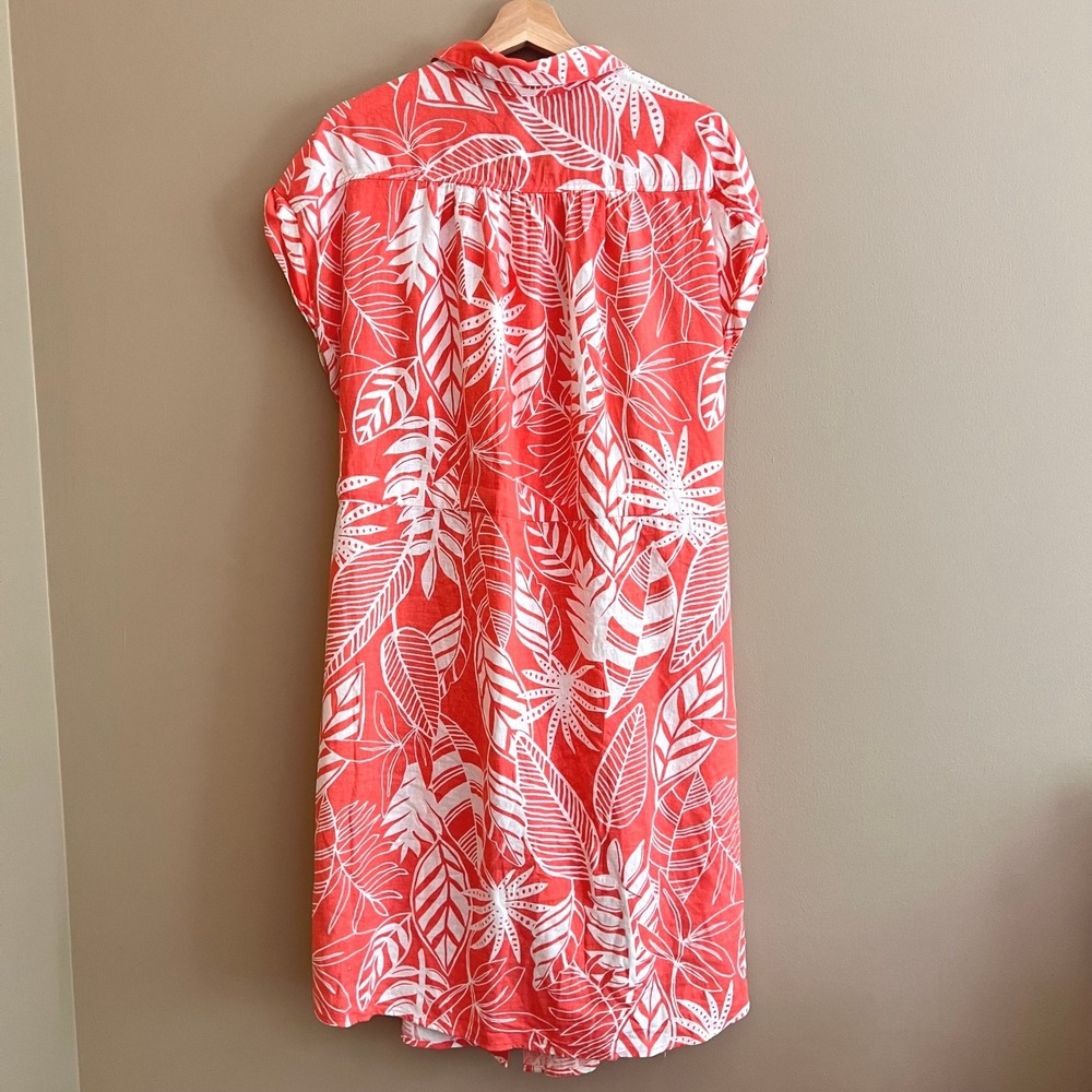 Old Navy Coral Tropical Leaf Linen Blend Button Front Shirt Dress Plus Size 2X - Picture 3 of 10
